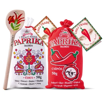 I. osztályú fűszerpaprika őrlemény 1 db fakanállal 1x50g édes 1X50g csípős vászonzsákban