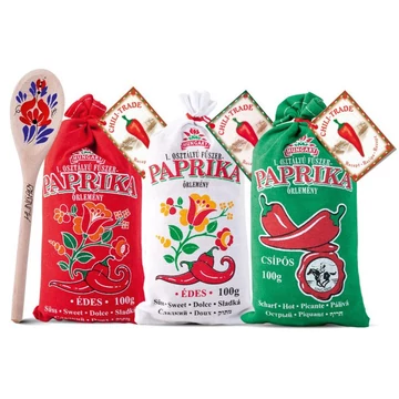 I. osztályú fűszerpaprika őrlemény 2x100g édes1X100 g csípős vászonzsákban + 1 db fakanál 
