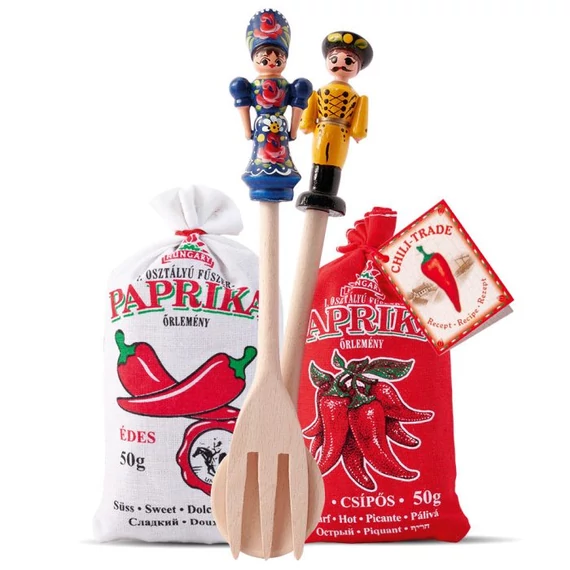 Fűszerpaprika őrlemény 1X50g édes 1X50g csípős vászonzsákban + babás fakanál, favilla
