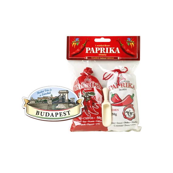 Fűszerpaprika őrlemény vászonzsákban 1x50 g édes 1x50 g erős (fa hűtőmágnessel)