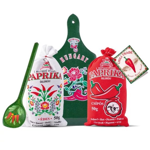 Fűszerpaprika őrlemény 1x50 g édes 1X50 g erős deszkás fakanalas díszcsomagban