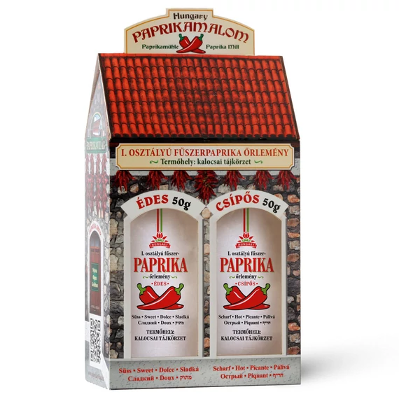 Díszdobozos paprikamalom 1x50g édes 1x50g csípős fűszerpaprika őrlemény